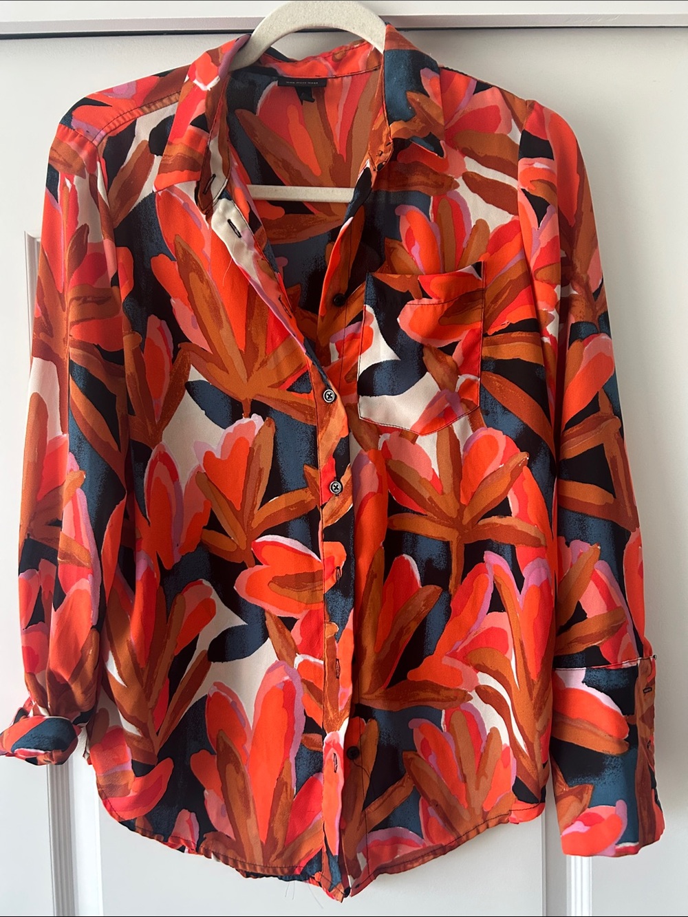 Who What Wear Red Orange Floral Button-Down Shirt
